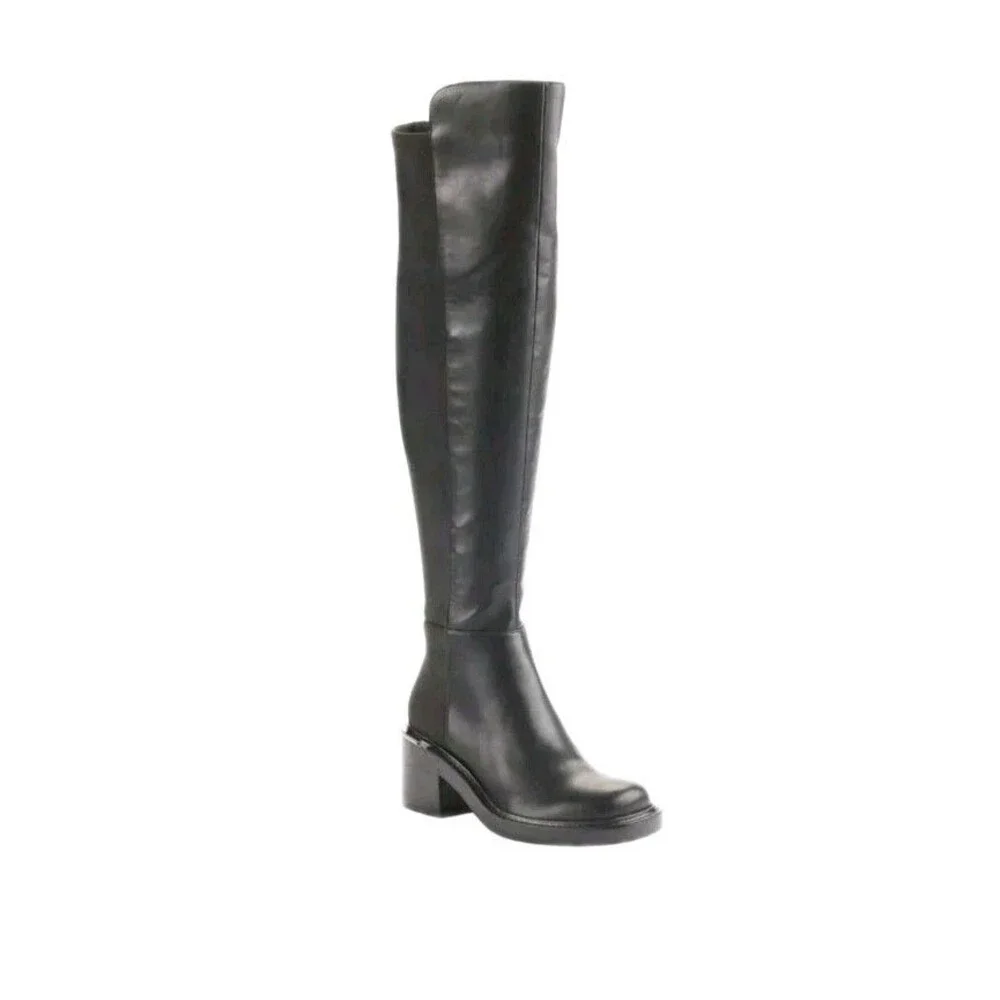 DKNY Black Smooth Heeled Over The Knee High Boots With Metallic Accents Size 7